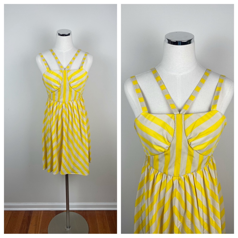 Minuet Yellow Tan Stripe Strappy Dress Women Size Small
